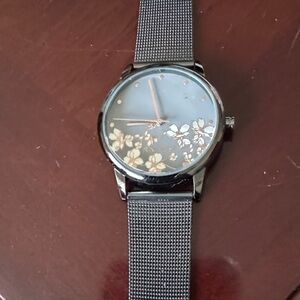 Floral Dial Silver Mesh Watch